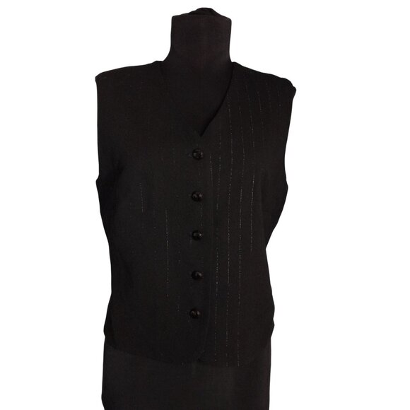 Carole Little Size 8 Vest Womens Black Sleeveless Button Front Sparkle Stripes - Picture 1 of 9